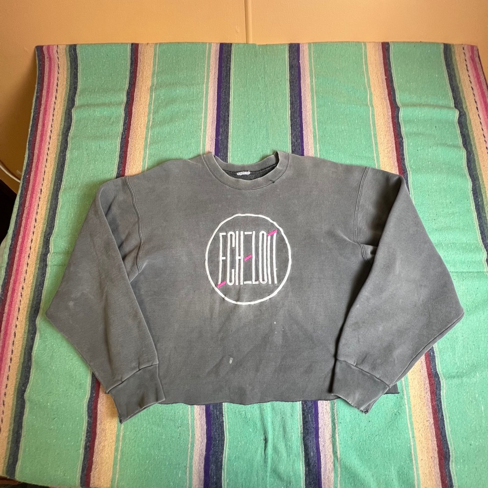 Faded Sweatshirt Mens XL Gray Vintage Cropped Graphic Pullover Crewneck Faded